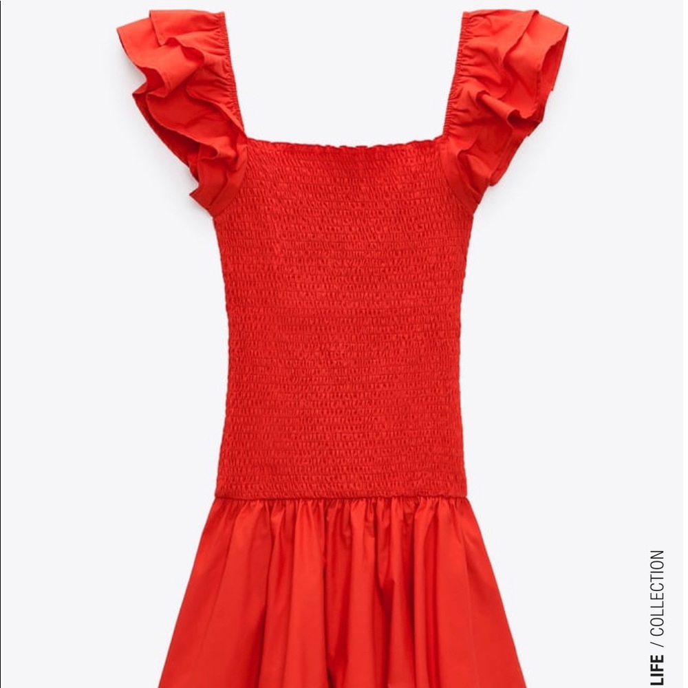 Zara Bright Red Ruffled Dress - Picture 8 of 10
